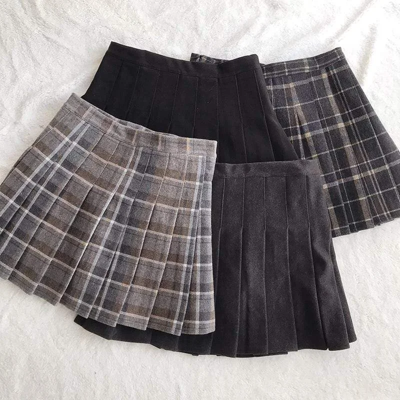 High-waisted Plaid Pleated Skirt