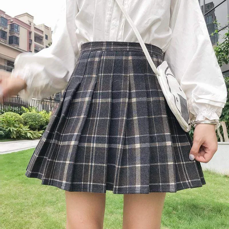 High-waisted Plaid Pleated Skirt