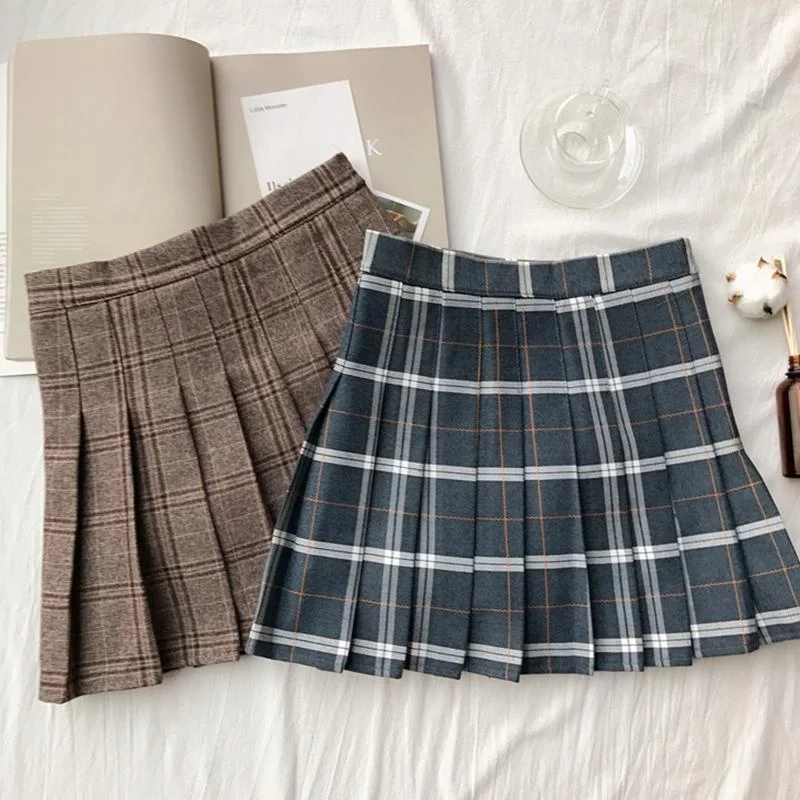 High-waisted Plaid Pleated Skirt