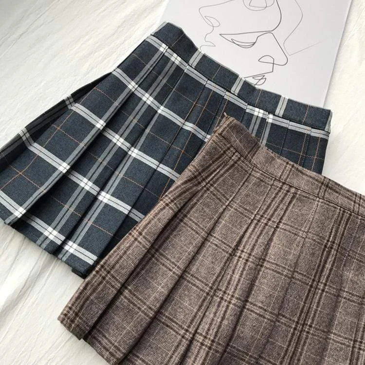 High-waisted Plaid Pleated Skirt