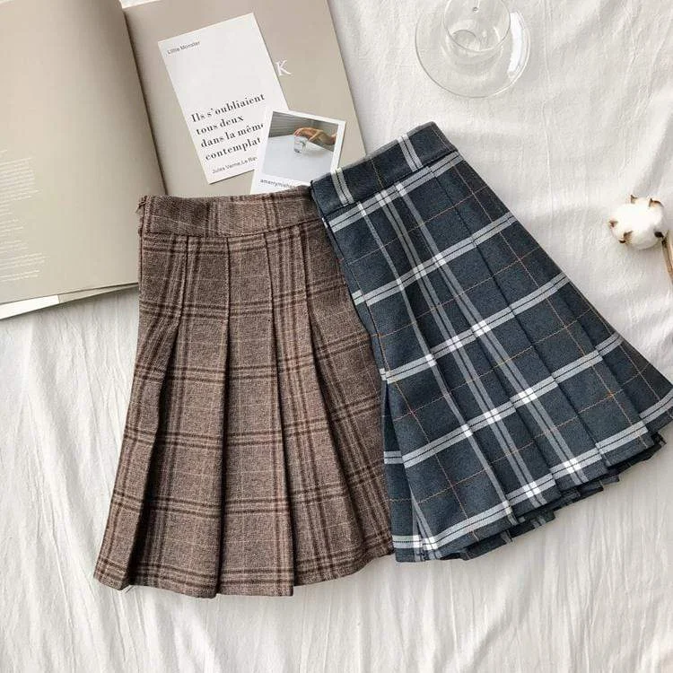 High-waisted Plaid Pleated Skirt