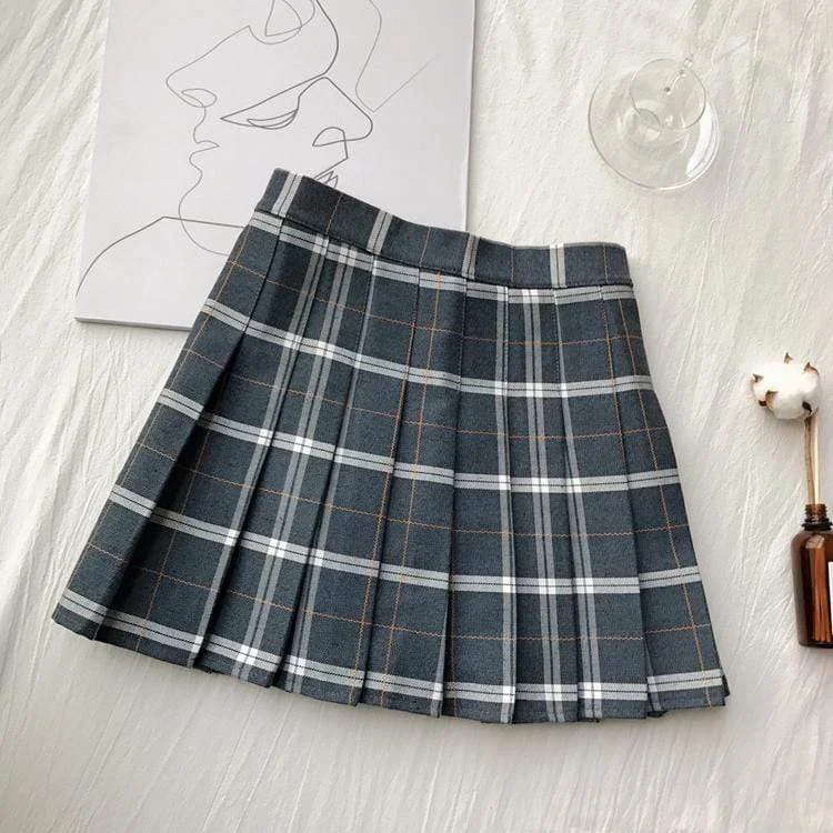 High-waisted Plaid Pleated Skirt