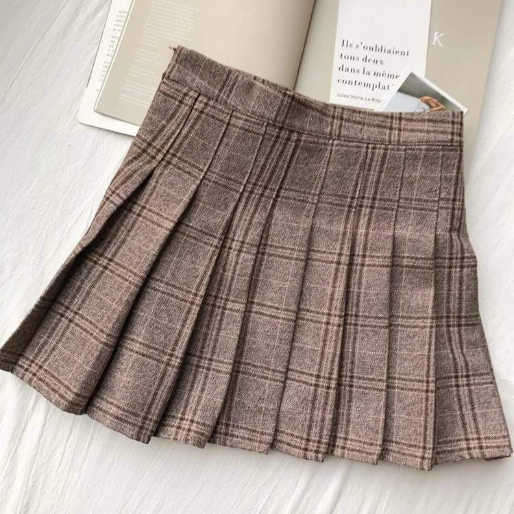 High-waisted Plaid Pleated Skirt