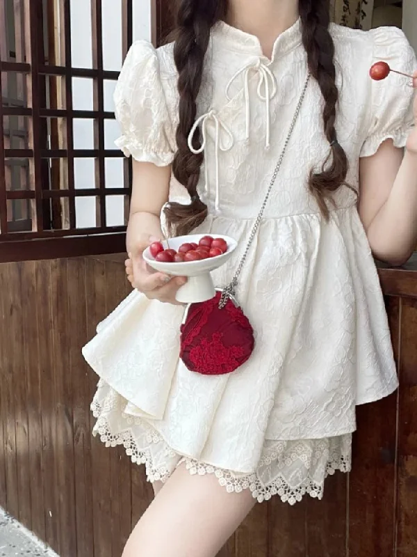 Znbbw Floral Kawaii Two Piece Set Women Japanese Sweet Elegant Skirt Suit Female Puff Sleeve Blouses £« Lace Lolita Cake Skirt