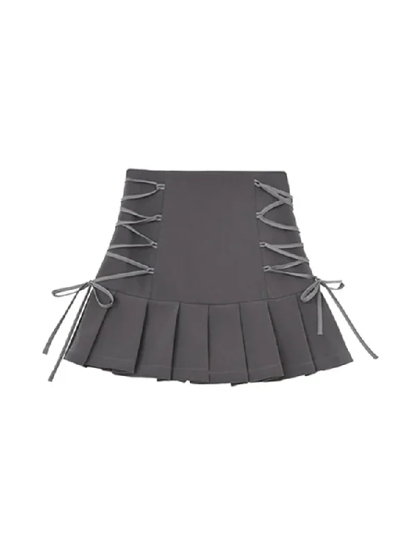 Znbbw Waist Pleated Skirts For Women Bandage Short Grey Skirts Gothic Sexy Club Streetwear Casual Harajuku Mini Skirts Female