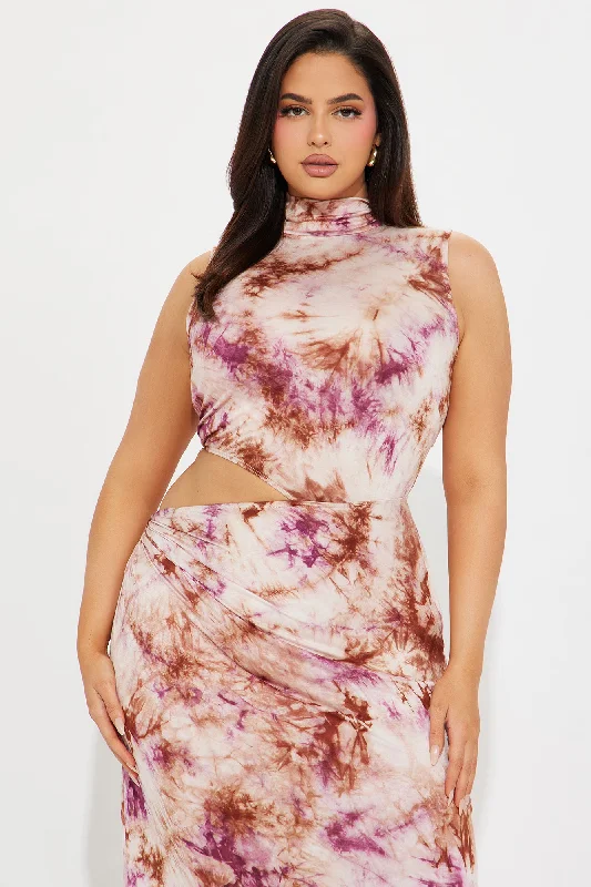 Ashley Tie Dye Maxi Dress - Brown Combo