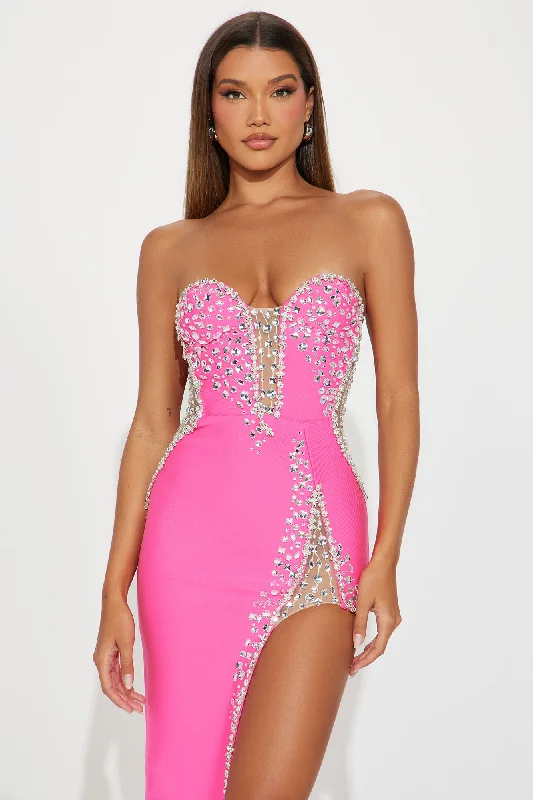 Dripping Bandage Maxi Dress - Hot Pink