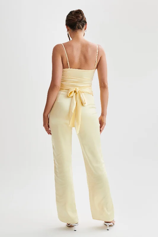 Elina Twist Satin Jumpsuit - Butter