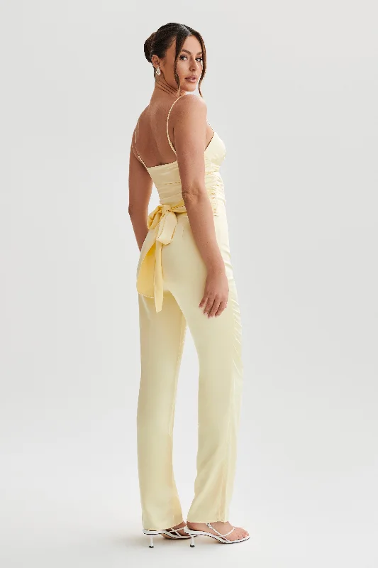 Elina Twist Satin Jumpsuit - Butter