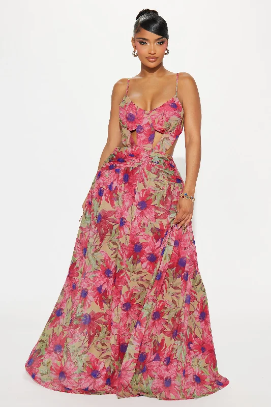 Fruitful Mesh Maxi Dress - Fuchsia