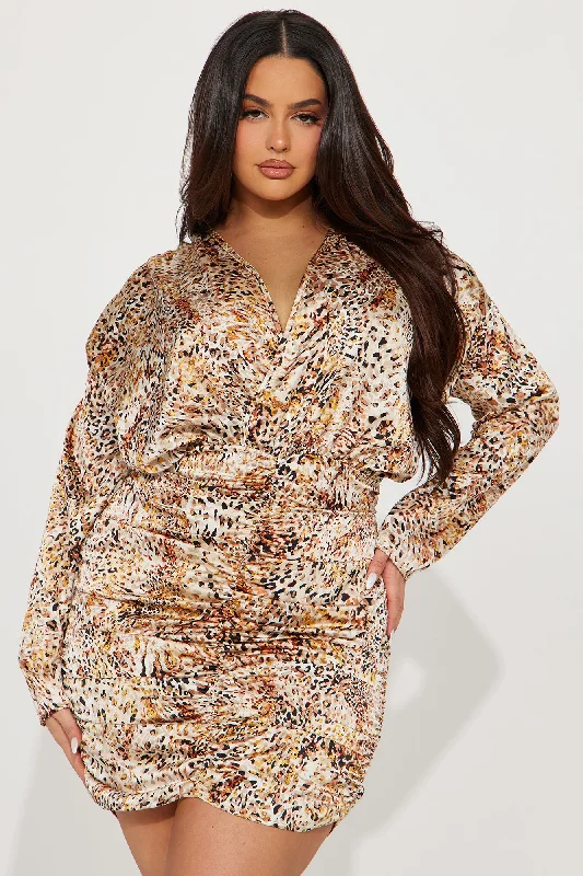 More Roar Satin Mini Dress - Leopard