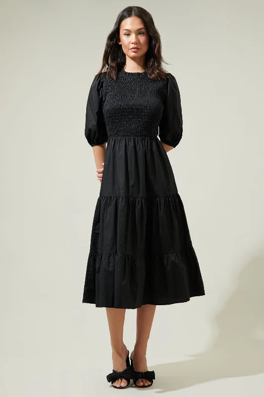 Penza Smocked Tiered Midi Dress