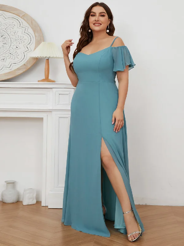 Plain Solid Color Plus Size Wholesale Chiffon Bridesmaid Dress