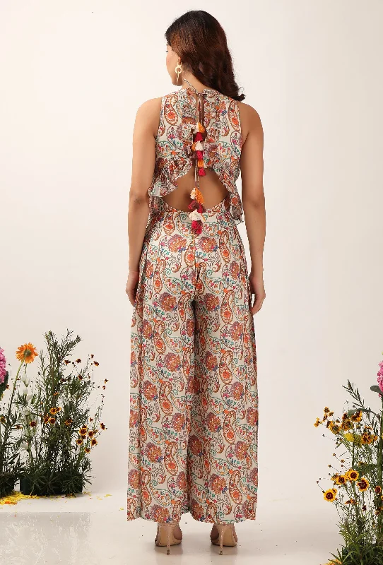 Amala Floral Chintz Peplum Jumpsuit With Backtie Up Details