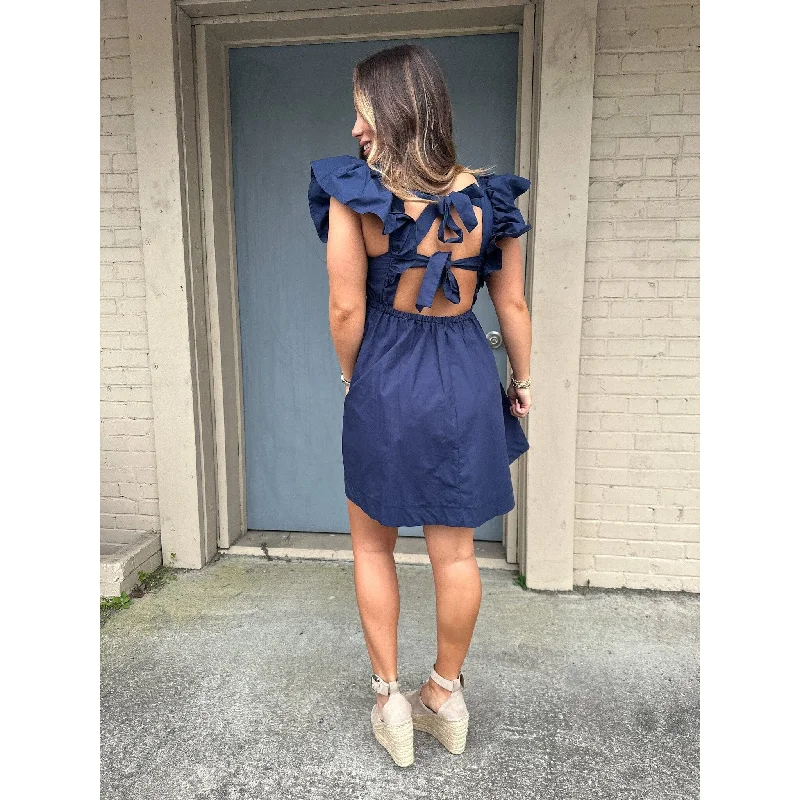 Betsey Navy Ruffle Sleeve Mini Dress