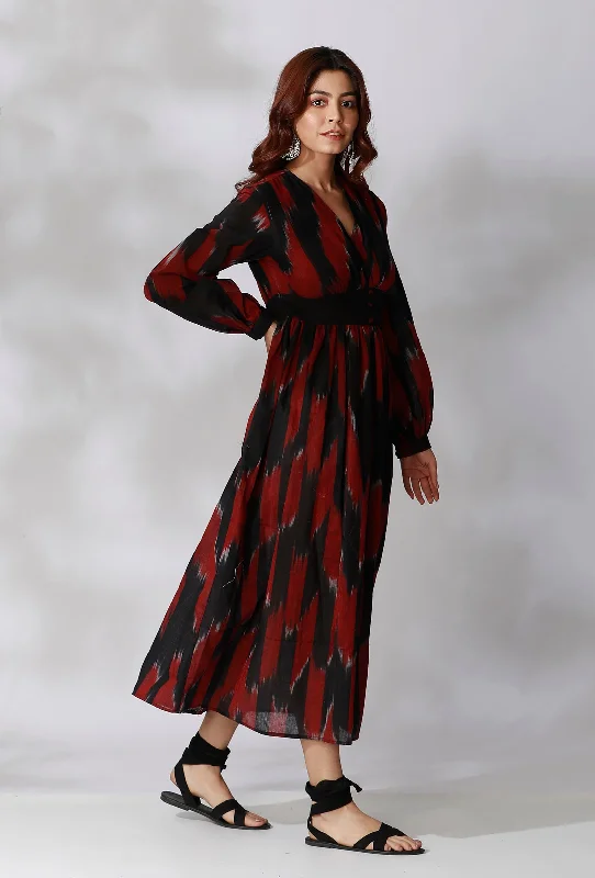 Black And Maroon Ikkat Dress