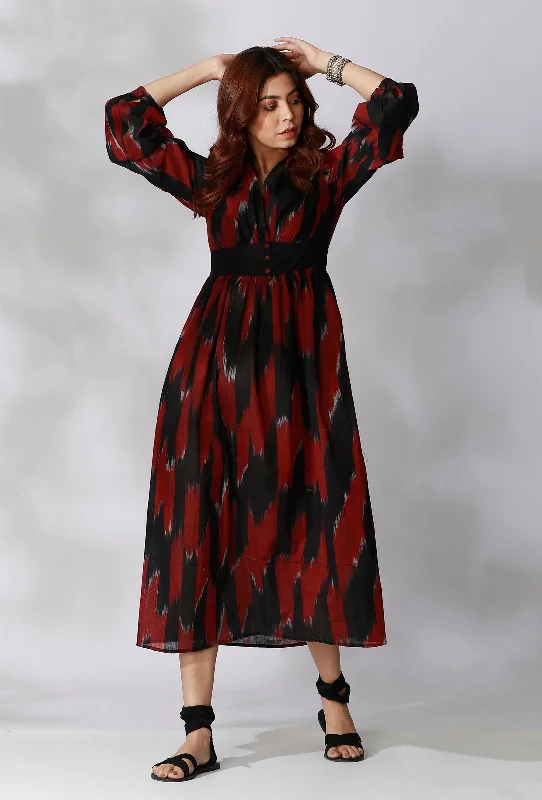 Black And Maroon Ikkat Dress