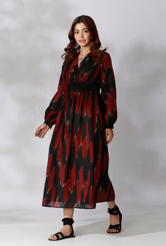 Black And Maroon Ikkat Dress