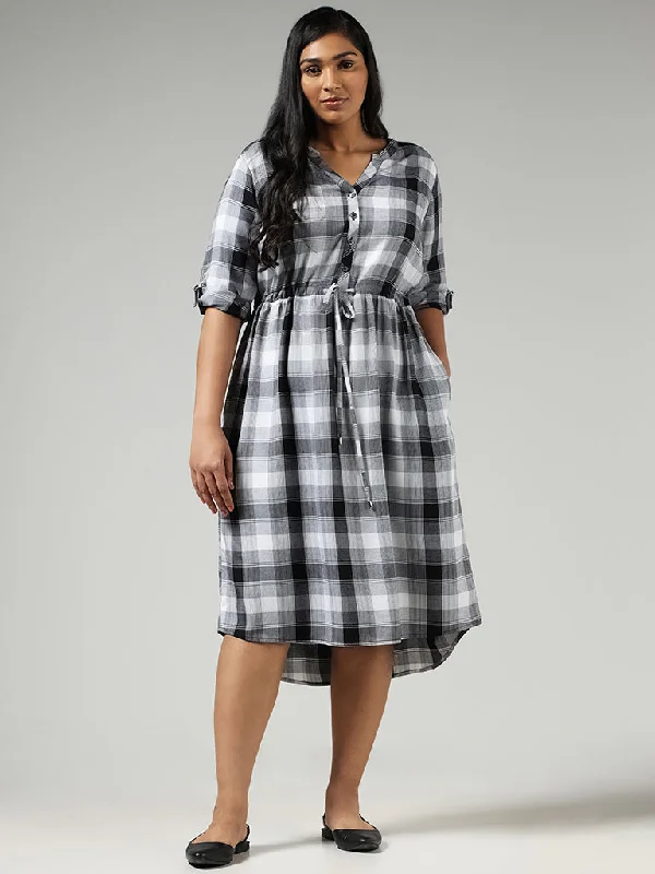 Gia Grey Checked Asymmetric Dress