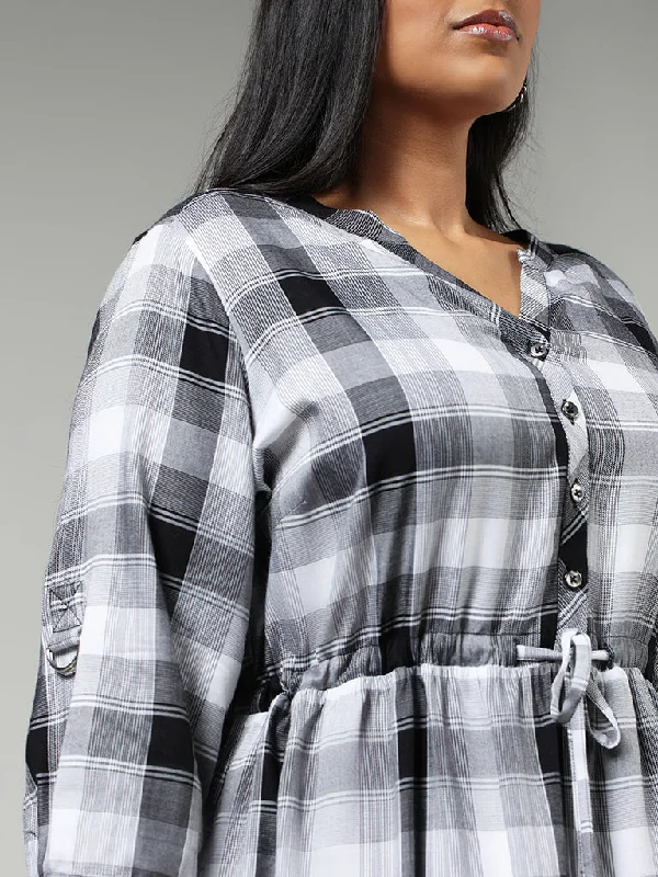 Gia Grey Checked Asymmetric Dress