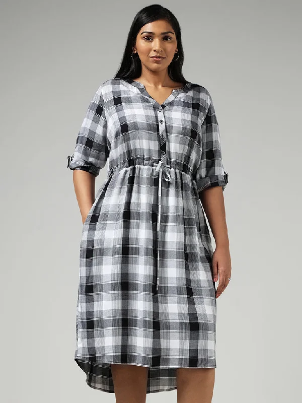 Gia Grey Checked Asymmetric Dress