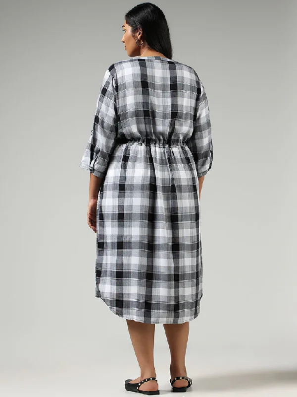 Gia Grey Checked Asymmetric Dress