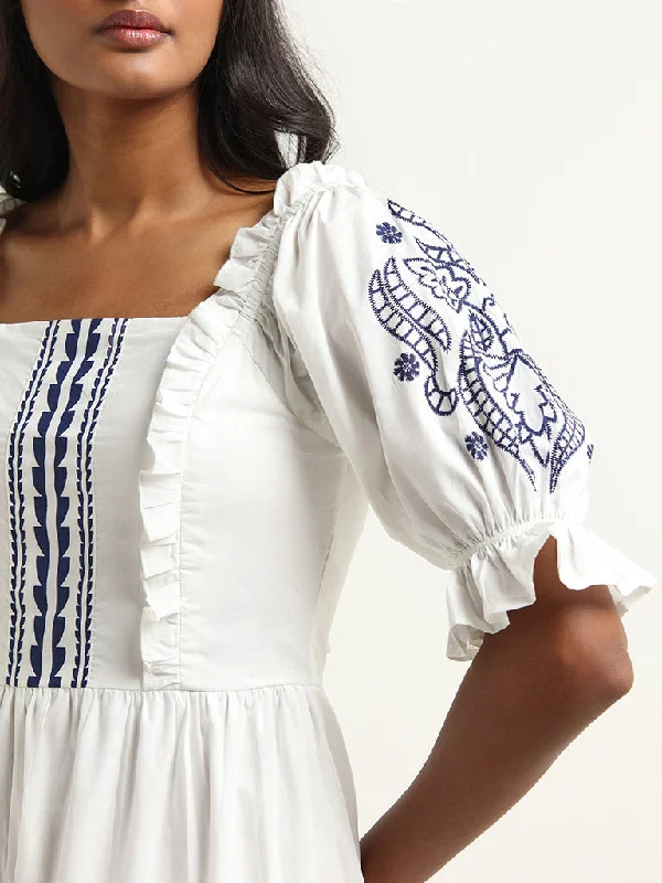 LOV White Printed Cotton Dress