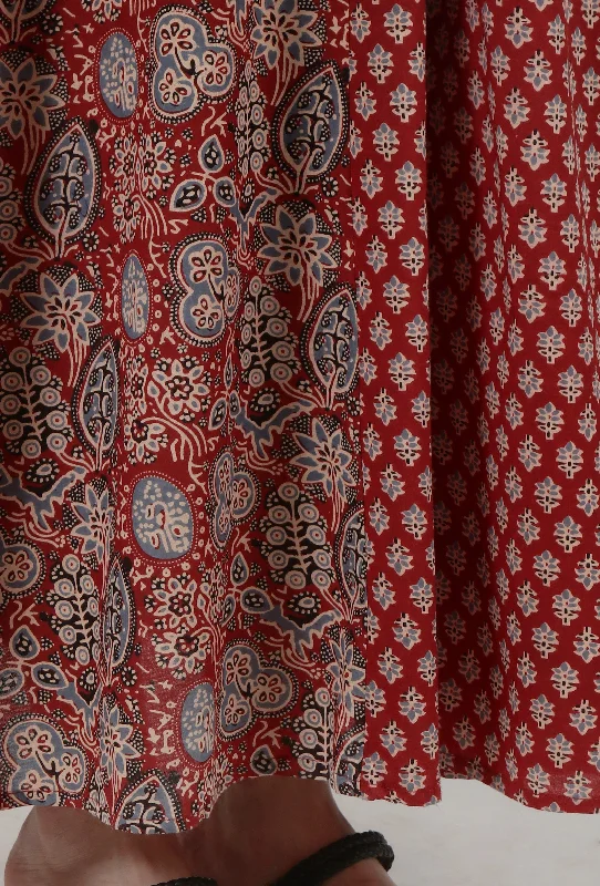 Red Cotton Dress with Multicolor Ajrakh Print