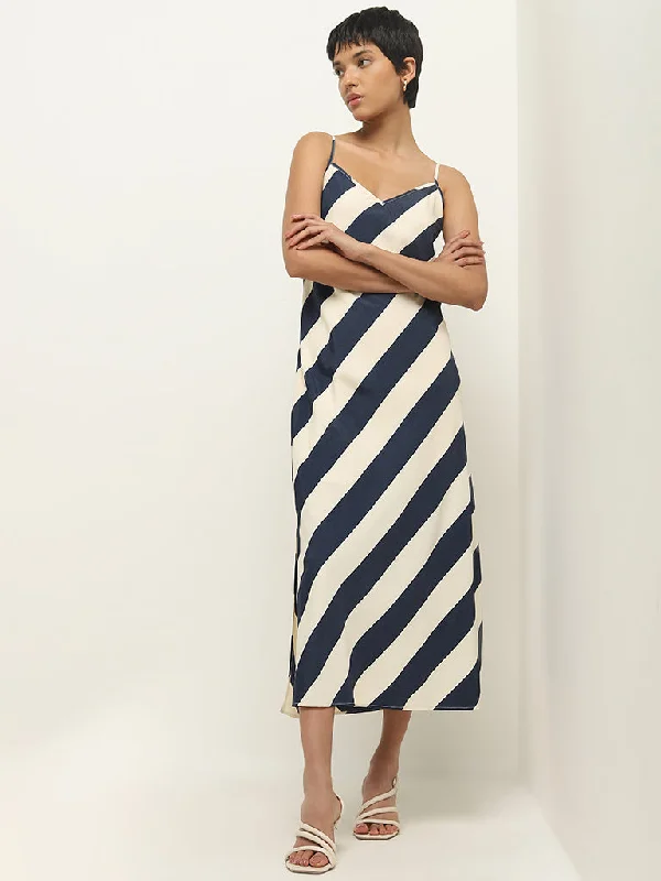 Wardrobe Navy Striped Design Slip Dress