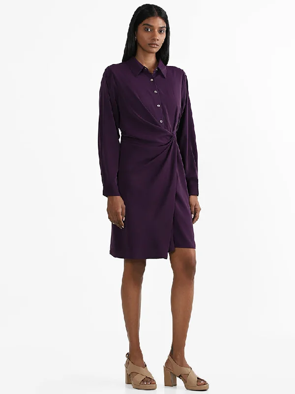 Wardrobe Purple Knotted Slim-Fit A-Line Dress