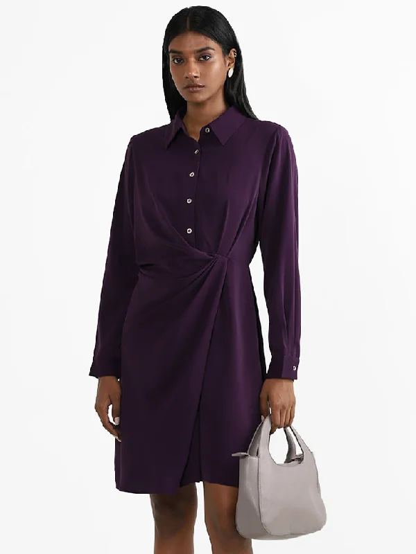 Wardrobe Purple Knotted Slim-Fit A-Line Dress