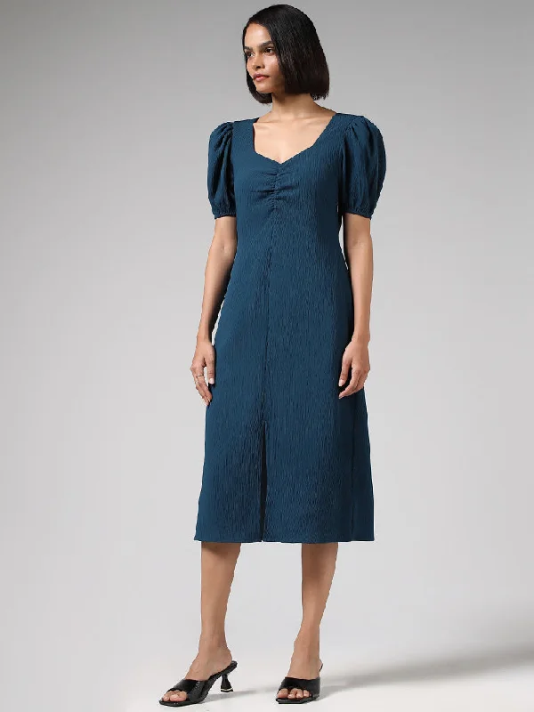 Wardrobe Solid Blue Midi Dress