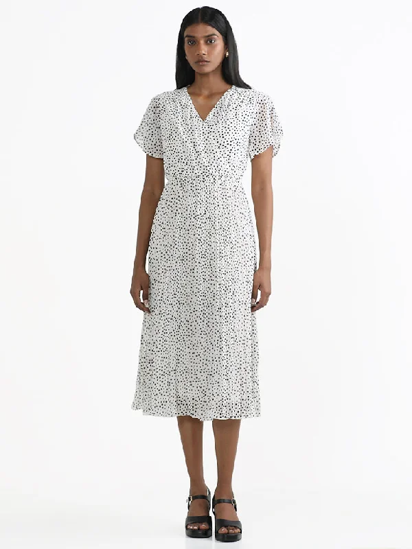 Wardrobe White Polka Dotted A-Line Dress