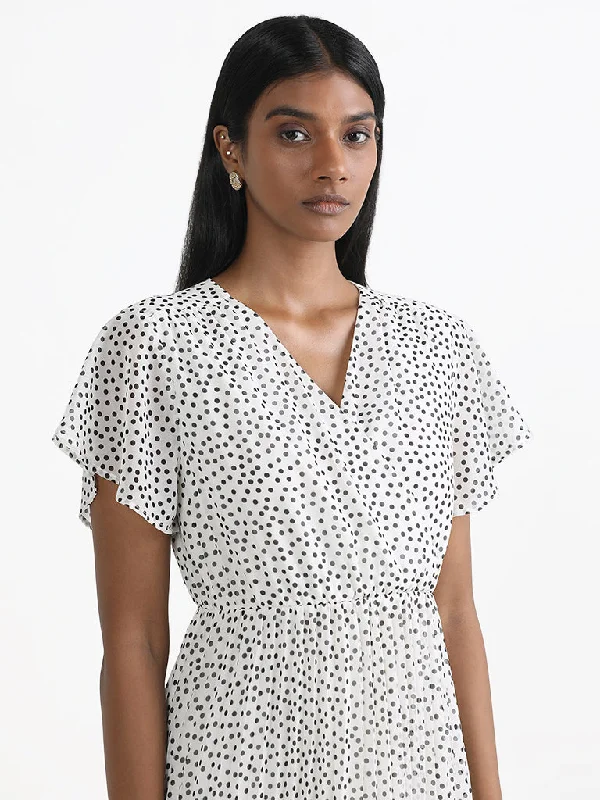 Wardrobe White Polka Dotted A-Line Dress