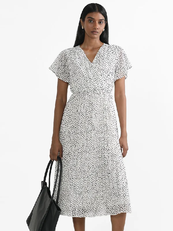 Wardrobe White Polka Dotted A-Line Dress