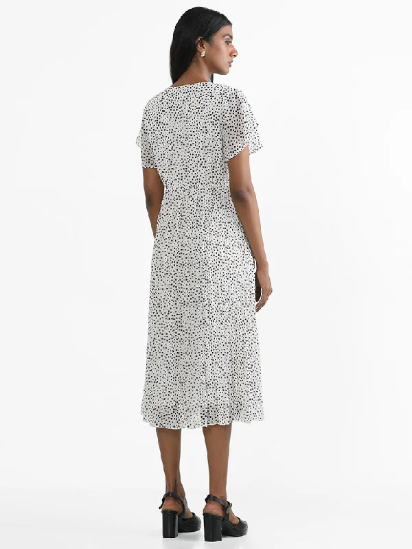 Wardrobe White Polka Dotted A-Line Dress