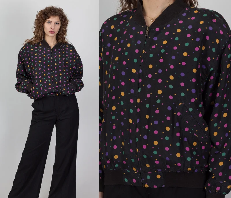 80s Silk Rainbow Polka Dot Windbreaker - Medium