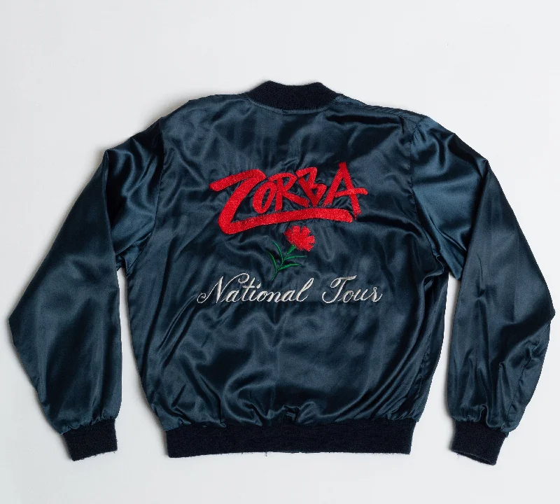 80s Zorba National Tour Navy Blue Satin Jacket - Men's Medium, Women's Large