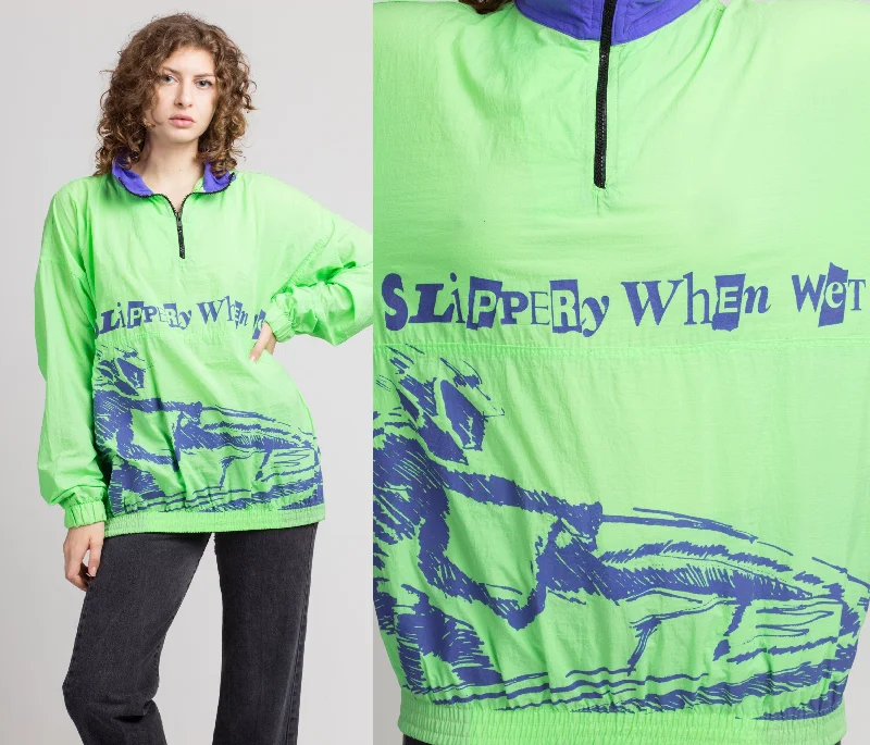 90s Slippery When Wet Neon Green Windbreaker - XL