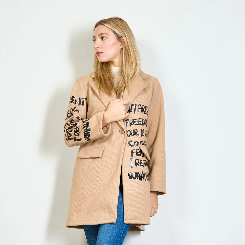 Coat with phrases print at the front and on the sleeves wholesale