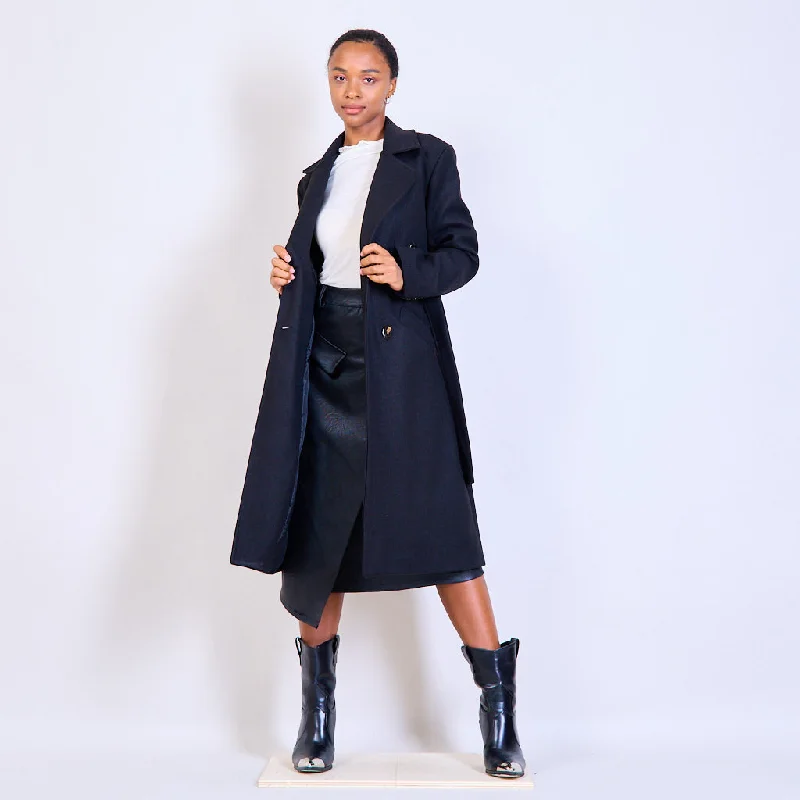 Double-breasted button coat with match belt wholesale