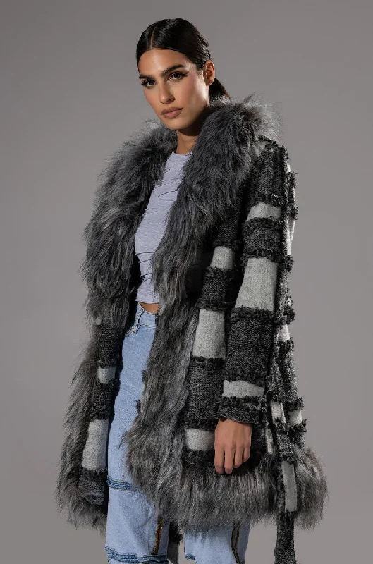 FAUX FUR WOOL MIX COAT