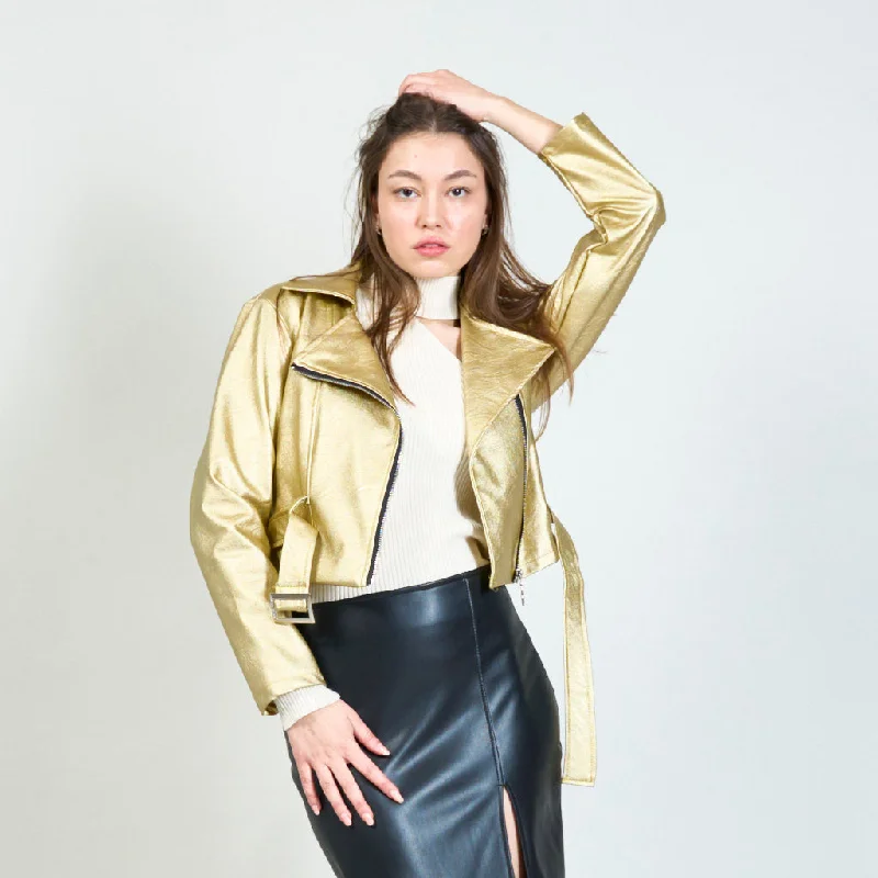 Faux leather cropped biker jacket wholesale