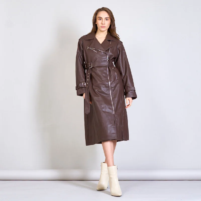 Faux leather trench with matching belt wholesale