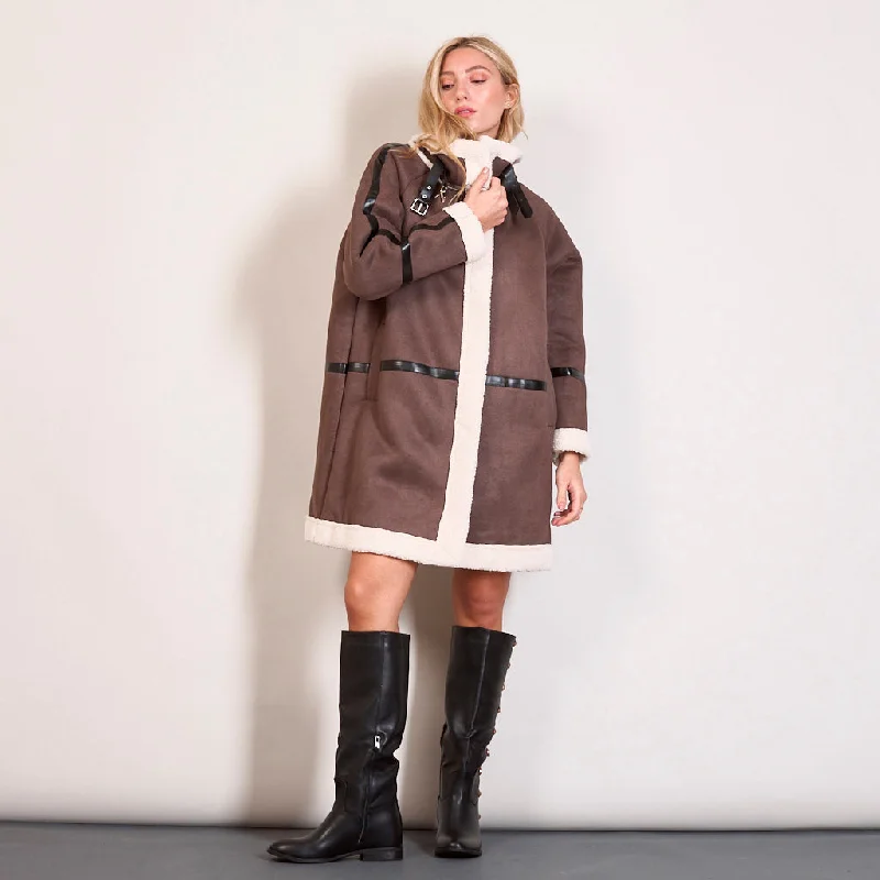 Faux suede coat with teddy interior wholesale