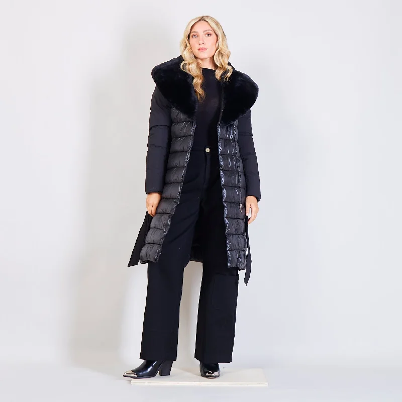 Fur lapel padded jacket with belt wholesale