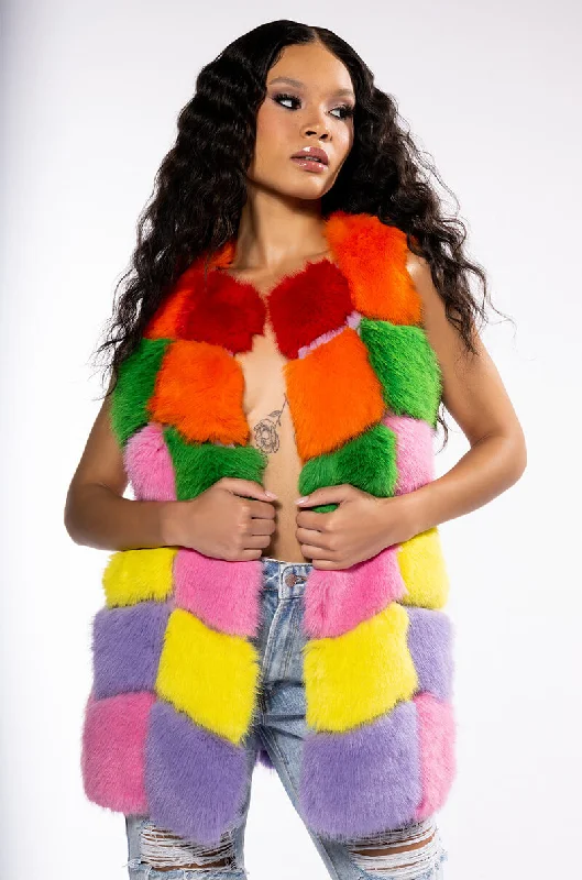 JAYLEY BRAND FAUX FUR RAINBOW VEST