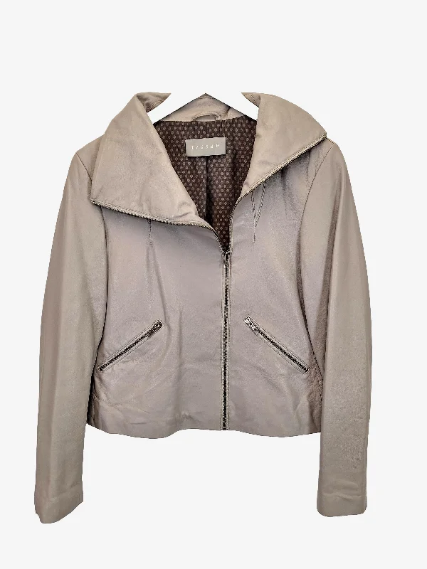 Jigsaw Taupe Leather Jacket Size S