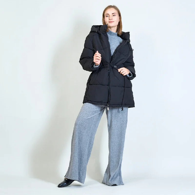 Solid color padded winter coat with elasticated waistband wholesale