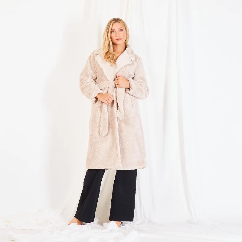 Wholesale sherpa long-length coat with belt